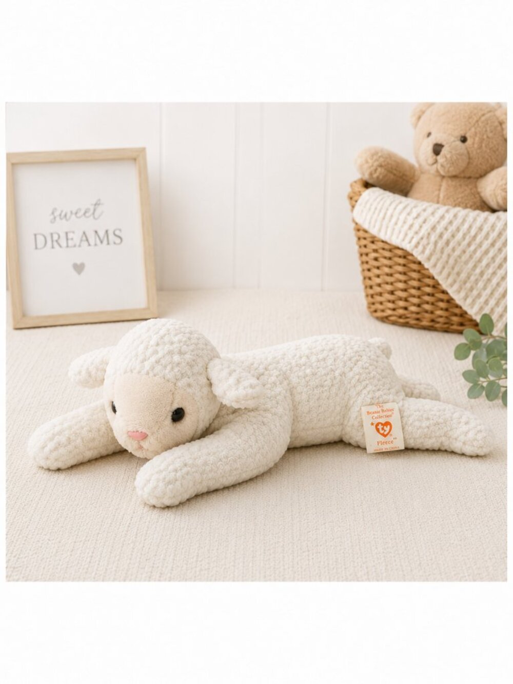 Ty Beanie Babies Collection Fleece Lamb Plush White Sheep Stuffed Animal 9"